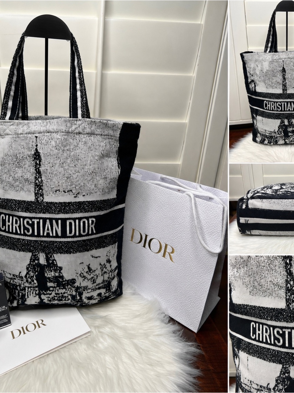 Dior Beauty Black & White Paris Jacquard Tote Bag With Lipstick, Shopping Bag NW - Picture 16 of 16